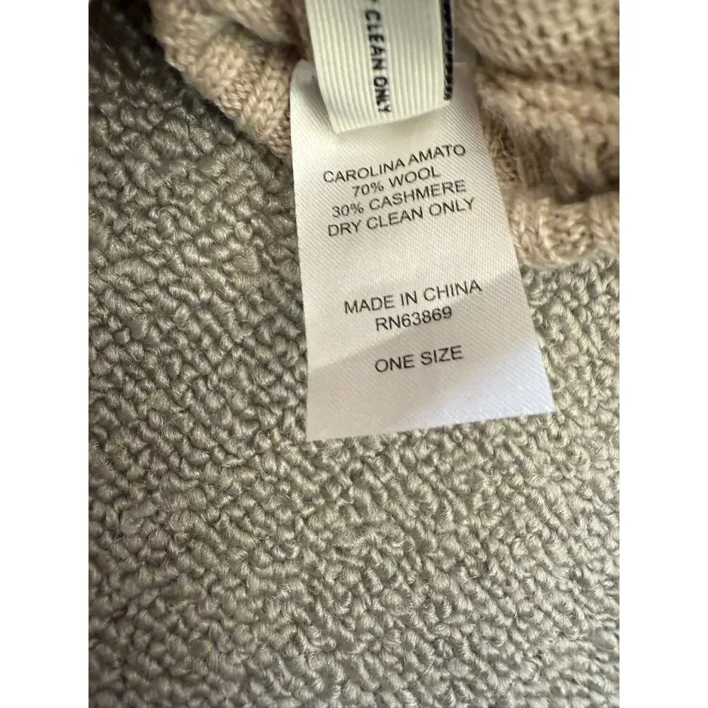 Carolina Amato Women's One Size Beige Cashmere Blend Faux Fur Knit Mittens NWT